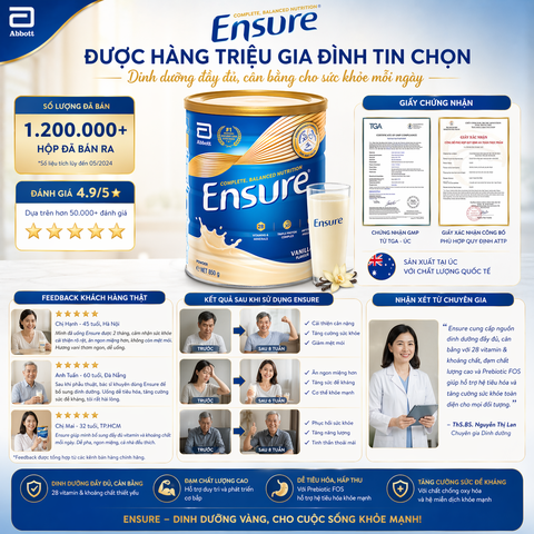 Sữa bột ensure  abbott vanilla 850g nội địa Úc hương vani giàu dinh dưỡng hộp 850g