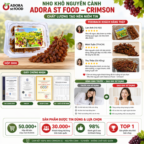 Hộp 300g Nho khô nguyên cành Adora st Food Dried Grapes Cluster Crimson