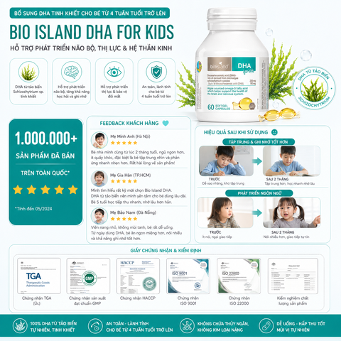 Bổ sung Bio Island DHA for kids cho bé 60 viên từ 4 tuần tuổi trở lên