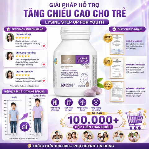 Viên nhai bioisland lysine tăng chiều cao cho trẻ từ 6 tuổi trở lên hộp 60 viên