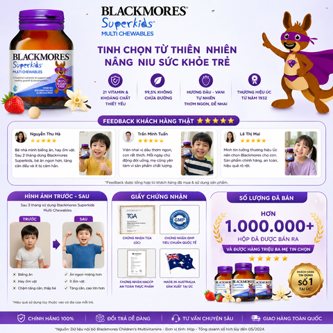 Vitamin tổng hợp Blackmores Superkids Multi Chewables hộp 60 viên bổ sung khoáng chất cho trẻ