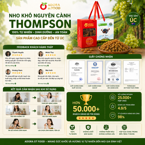 Nho khô nguyên cành Adora st Food Dried Grapes Cluster Thompson  1kg đặc sản Úc