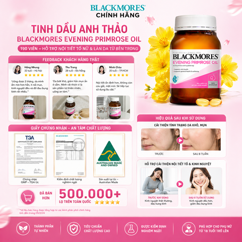 Tinh Dầu Hoa Anh Thảo Blackmores Evening Primrose Oil 190 Viên – Bí Quyết Cân Bằng Nội Tiết & Đẹp Da Toàn Diện