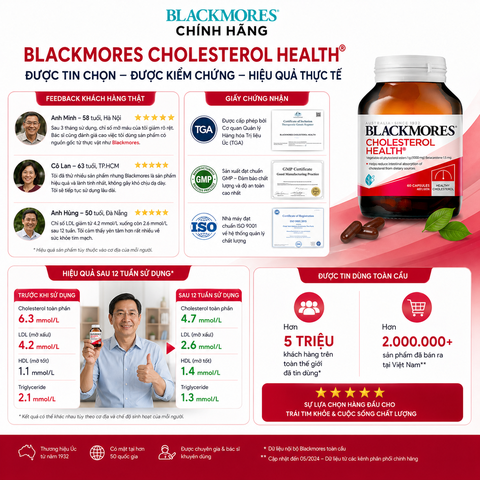 Viên uống giảm mỡ máu blackmores cholesterol health 60 viên