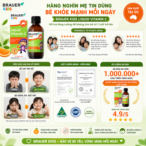 Siro vitamin c brauer baby kids liquid cho trẻ trên 1 tuổi tăng cường đề kháng chai 100ml