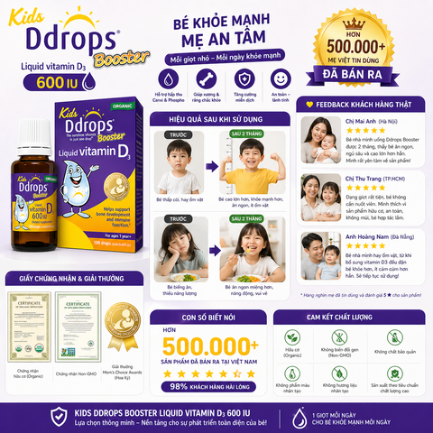 Kids Ddrops Booster Liquid Vitamin D3 600 IU bổ sung vitamin d3 dạng giọt cho bé 1-18 tuổi