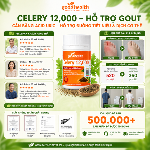 Goodhealth Celery 12,000 – hạt cần tây hỗ trợ Gout cân bằng acid uric trong cơ thể, hỗ trợ đường tiết niệu và dịch cơ thể