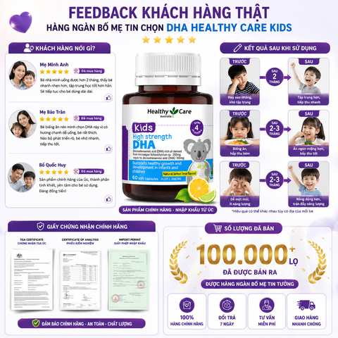 DHA Healthy Care Kids High Strength phát triển trí não cho bé 60 viên