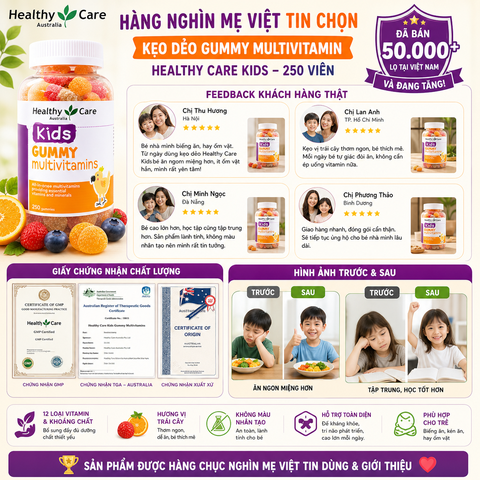 Vitamin tổng hợp Gummy Multivitamin Healthy Care kẹo dẻo bổ sung vitamin cho bé 250 viên