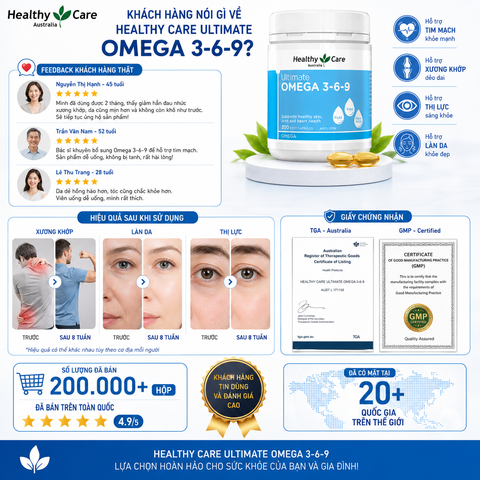 Omega 369 dầu cá hỗ trợ tim mạch, thị lực Healthy Care  Ultimate 200 viên