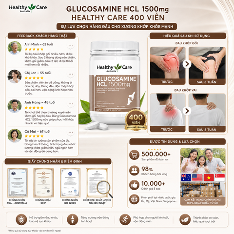 Viên uống xương khớp Glucosamine HCL 1500mg Healthy Care 400 viên