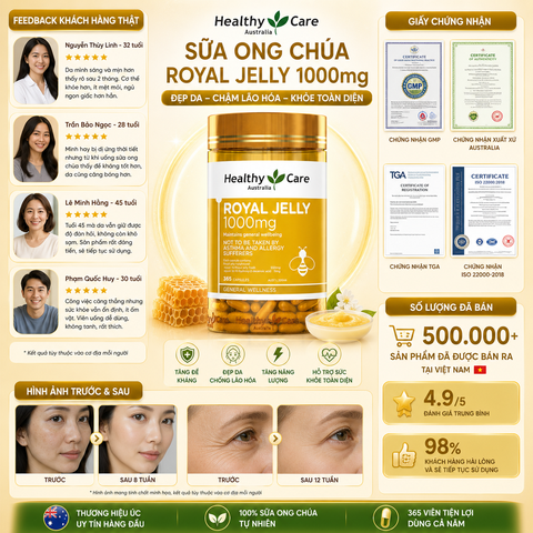 Sữa ong chúa Heathy Care Royal Jelly đẹp da, chậm lão hóa 365 viên
