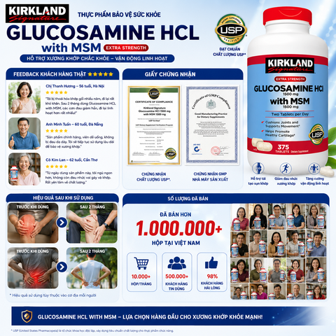 Thực phẩm bảo vệ sức khỏe Signature Glucosamine HCL With MSM hỗ trợ xương khớp hộp 375 viên