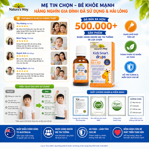 Nature's Way Kids Smart Drops Vitamin D3 + K2 - Vitamin D3K2 Organic 11ml Chuẩn Úc