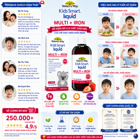 Nature's Way Kids Smart Multi Iron Liquid 200ml - Hỗ trợ bổ sung sắt và các vi chất cần thiết cho trẻ nhỏ dạng nước