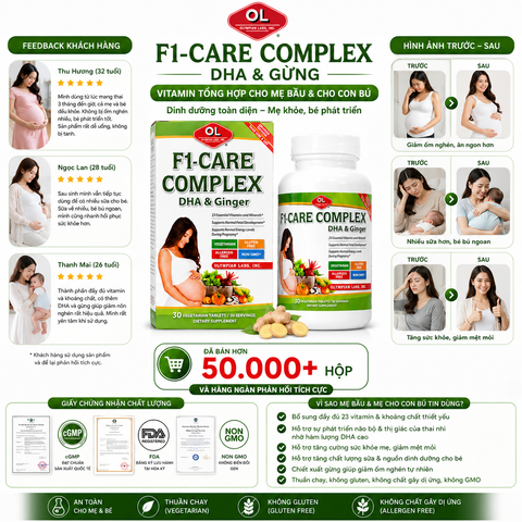Vitamin tổng hợp cho phụ nữ mang thai và cho con bú Olympian Labs F1 - Care Complex DHA & Ginger