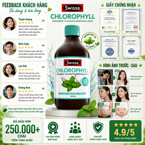 Nước diệp lục Swisse Chlorophyll thanh lọc cơ thể nhập khẩu Úc 500ml (Xanh)