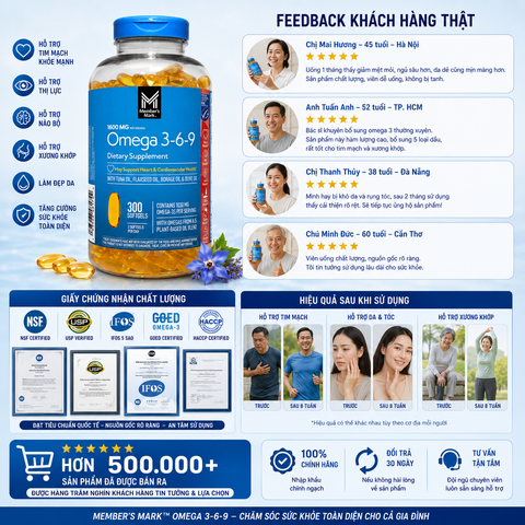 Viên Uống Dầu Cá Bổ Sung Omega 3-6-9 Member’s Mark Mẫu Mới 300 Viên