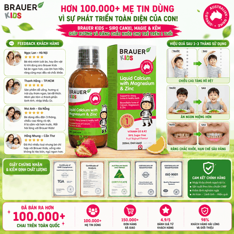 Siro canxi, magie và kẽm brauer cho trẻ trên 1 tuổi giúp xương và răng chắc khỏe chai 200ml