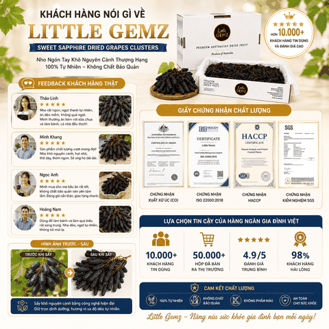 Nho Ngón Tay khô nguyên cành Little Gemz Sweet Sapphire Dried Grapes Clusterss 3kg