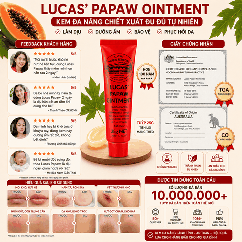 Kem đa năng Lucas Papaw Ointment chiết xuất đu đủ hỗ trợ làm dịu da tuýp 25g