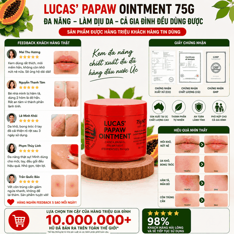 Kem đa năng Lucas Papaw Ointment chiết xuất đu đủ hỗ trợ làm dịu da hộp 75g