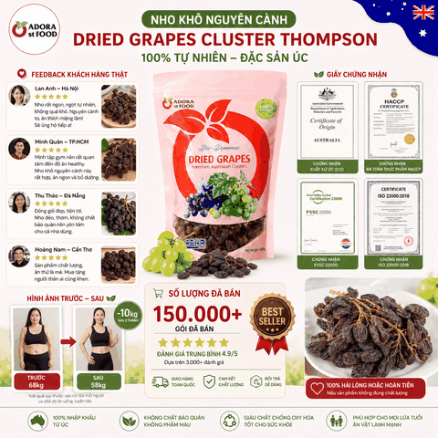 Nho khô nguyên cành Adora st Food Dried Grapes Cluster Thompson  7kg