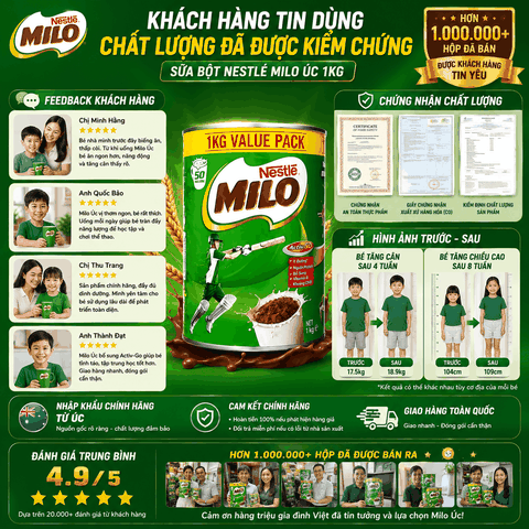 Sữa bột Nestle Milo Úc bổ sung dinh dưỡng cho bé phát triển tối ưu hộp 1kg