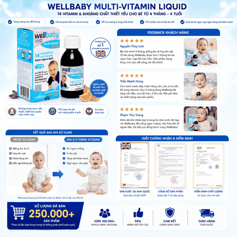 Vitabiotics Wellbaby Multi-Vitamin Liquid Chai 150ml 14 loại vitamin và khoáng chất thiết yếu cho bé 150ml