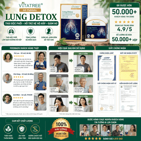 Thải độc phổi vitatree lung detox 60 viên hỗ trợ hệ ho hấp, giảm ho