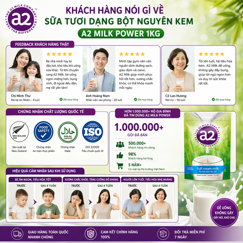 Sữa tươi dạng bột nguyên kem a2 milk power 1 kg