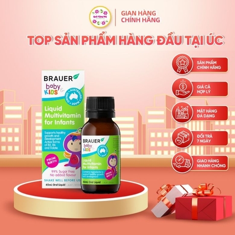Brauer liquid multivitamin for infans 45ml cho trẻ sơ sinh 0-12 tháng tuổi