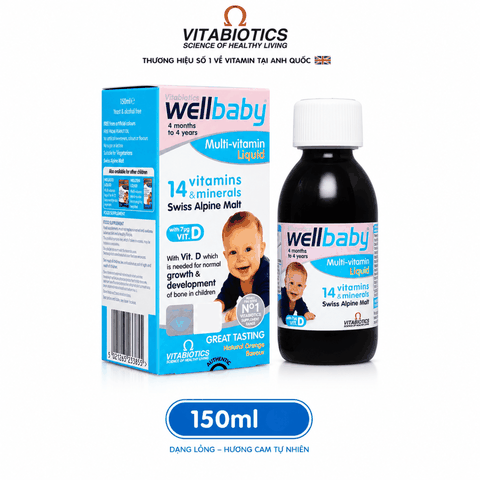 Vitabiotics Wellbaby Multi-Vitamin Liquid Chai 150ml 14 loại vitamin và khoáng chất thiết yếu cho bé 150ml