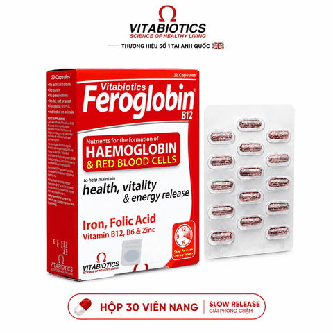 TPBVSK Vitabiotics Feroglobin B12 Haemoglobin Hộp 30 Viên Hỗ Trợ tăng khả năng tạo máu, bổ sung sắt