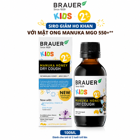 Siro giảm ho khan Brauer Kids Manuka Honey Dry Cough 100ml cho trẻ từ 2 tuổi trở lên