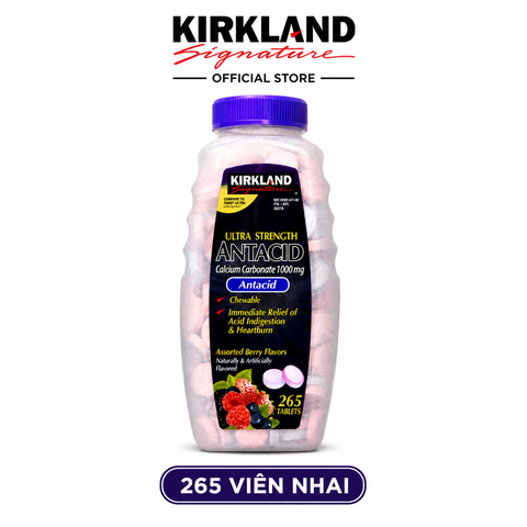 Viên nhai hỗ trợ bao tử ultra strengthe antacid calcium carbonate kirkland signature 1000mg 265 viên