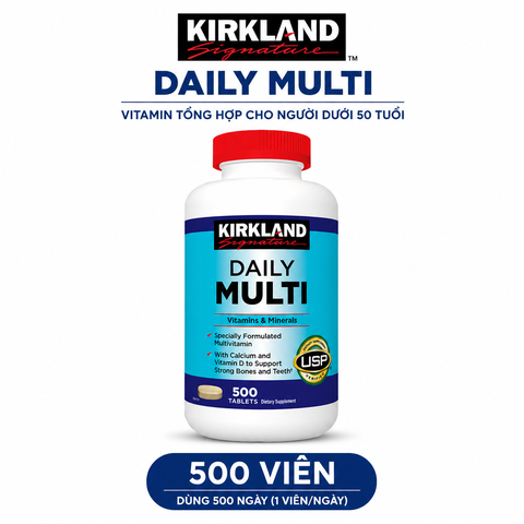 Thực phẩm bảo vệ sức khỏe Kirkland Signature Daily Multi 500 viên vitamin tổng hợp dưới 50 tuổi hộp 500 viên