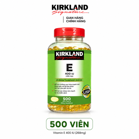 Viên uống vitamin E 400IU Kirkland Signature trắng sáng da, ngừa lão hóa hộp 500 viên
