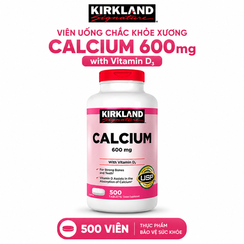 Viên uống chắc khỏe xương Calcium 600mg with Vitamin D3 Kirkland Signature 500 viên - Hàng Mỹ Chính Hãng