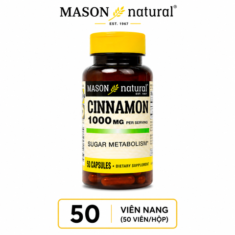 Mason Natural Cinamon 1000mg hộp 50 viên Hỗ trợ kiểm soát chỉ số đường huyết (50 viên)