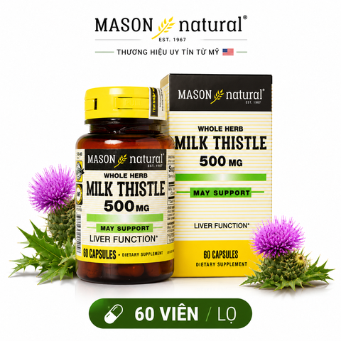 Viên Uống Bổ Gan Mason Natural Milk Thistle 500mg Lọ 60 Viên Hỗ Trợ Giải Độc, Bổ Gan, Cải Thiện Chức Năng Gan