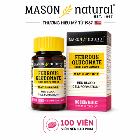 Mason Natural Ferrous Gluconate 100 viên – Sản phẩm bổ sung sắt hữu cơ