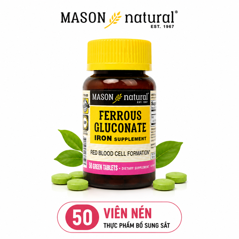 Mason Natural Ferrous Gluconate 50 viên – Sản phẩm bổ sung sắt hữu cơ