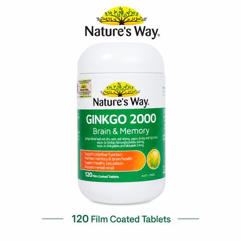 Bổ não ginkgo biloba nature's way 2000mg giúp tăng tuần hoàn máu não, giảm đau đầu 120 viên/hộp