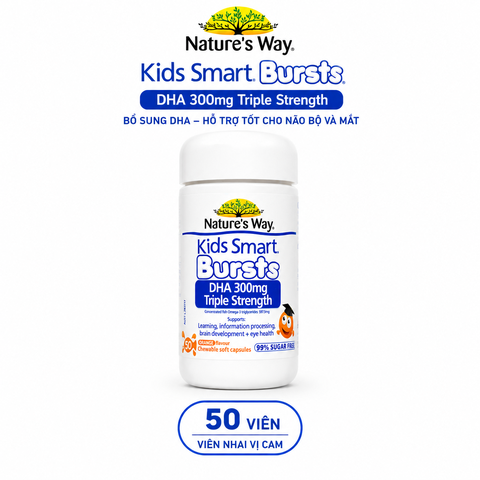 Nature's Way Kids Smart Bursts DHA 300mg Triple Strength - Bổ sung DHA, hỗ trợ tốt cho não bộ và mắt 50 viên