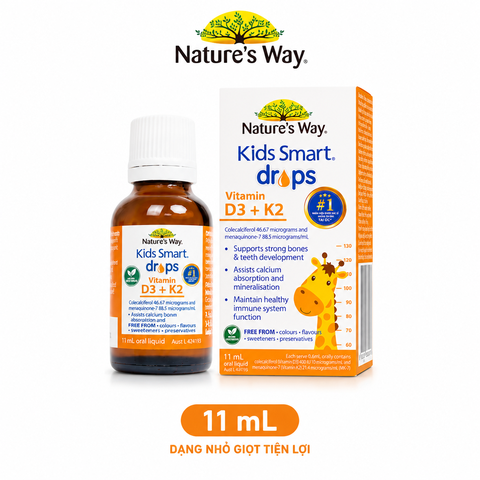 Nature's Way Kids Smart Drops Vitamin D3 + K2 - Vitamin D3K2 Organic 11ml Chuẩn Úc