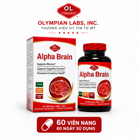 Viên uống hỗ trợ tuần hoàn máu, cải thiện trí nhớ Olympian Labs Alpha Brain hộp 60 viên