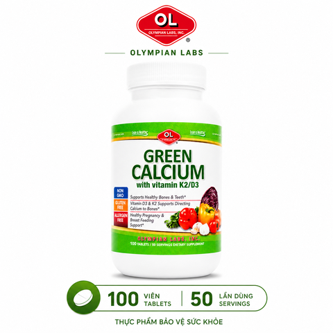 Bổ sung canxi hữu cơ cho cơ thể Olympian Labs Green Calcium with Vitamin K2/D3 hộp 100 viên