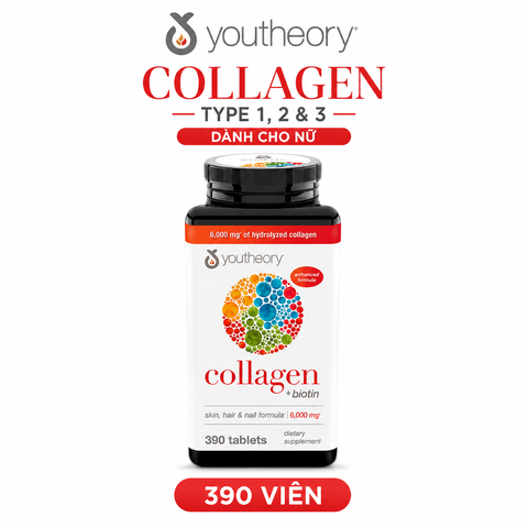 Collagen youtheory type 1 2 & 3 dành cho nữ 390 viên chắc khỏe xương khớp chống lão hóa da móng tóc