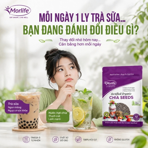 Hạt Chia Hữu Cơ Morlife Certified Organic Chia Seeds 1kg Siêu Thực Phẩm Giàu Protein, Omega-3 & Chất Xơ Hữu Cơ Tự Nhiên